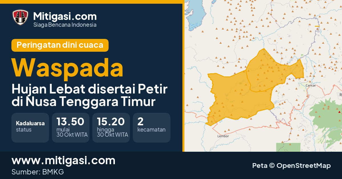 Peringatan dini cuaca BMKG tingkat Waspada di Nusa Tenggara Timur. (Mitigasi.com/data BMKG)