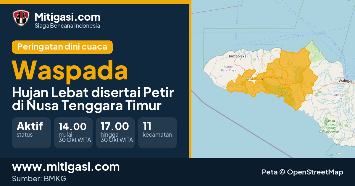 Peringatan dini cuaca BMKG tingkat Waspada di Nusa Tenggara Timur. (Mitigasi.com/data BMKG)