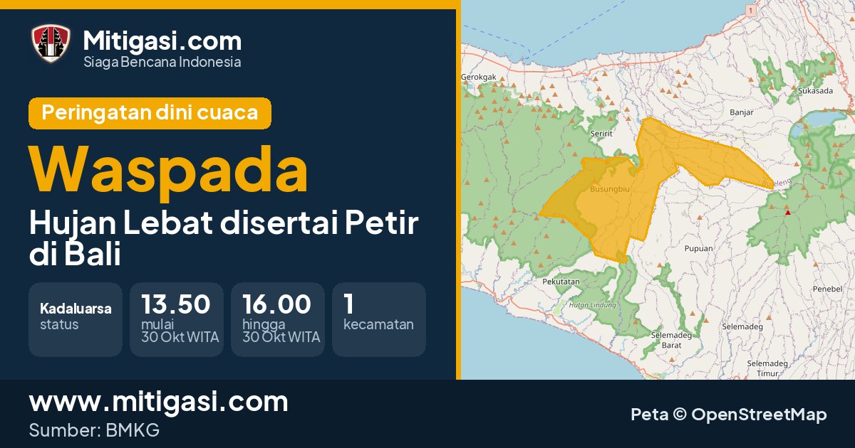 Peringatan dini cuaca BMKG tingkat Waspada di Bali. (Mitigasi.com/data BMKG)