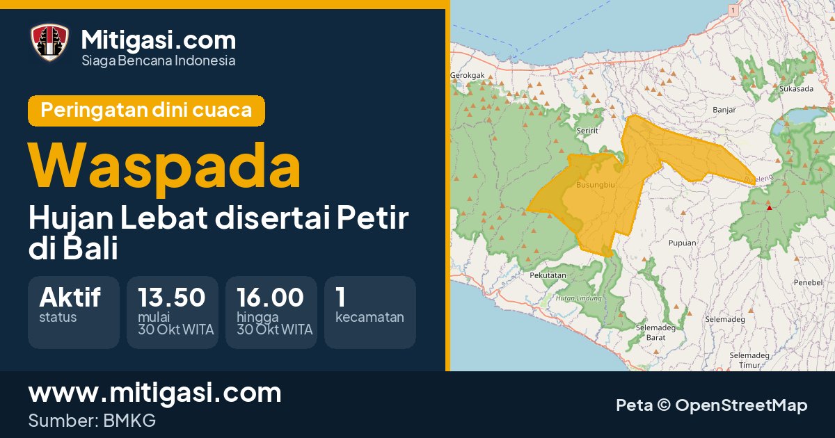 Peringatan dini cuaca BMKG tingkat Waspada di Bali. (Mitigasi.com/data BMKG)