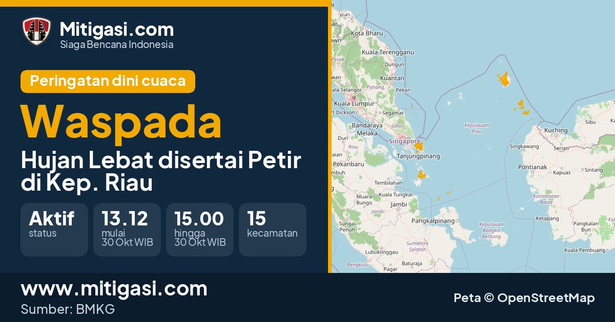Peringatan dini cuaca BMKG tingkat Waspada di Kep. Riau. (Mitigasi.com/data BMKG)