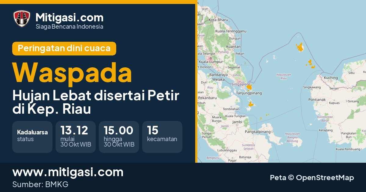 Peringatan dini cuaca BMKG tingkat Waspada di Kep. Riau. (Mitigasi.com/data BMKG)