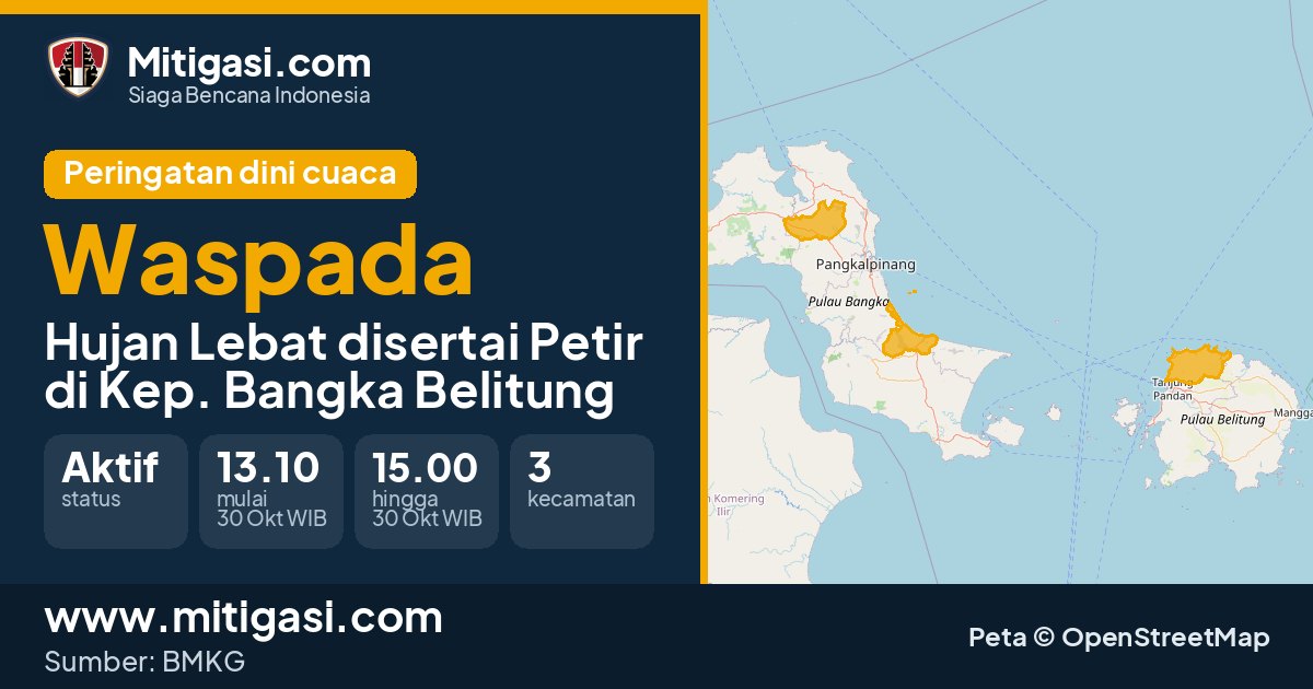 Peringatan dini cuaca BMKG tingkat Waspada di Kep. Bangka Belitung. (Mitigasi.com/data BMKG)