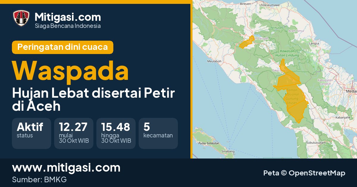 Peringatan dini cuaca BMKG tingkat Waspada di Aceh. (Mitigasi.com/data BMKG)