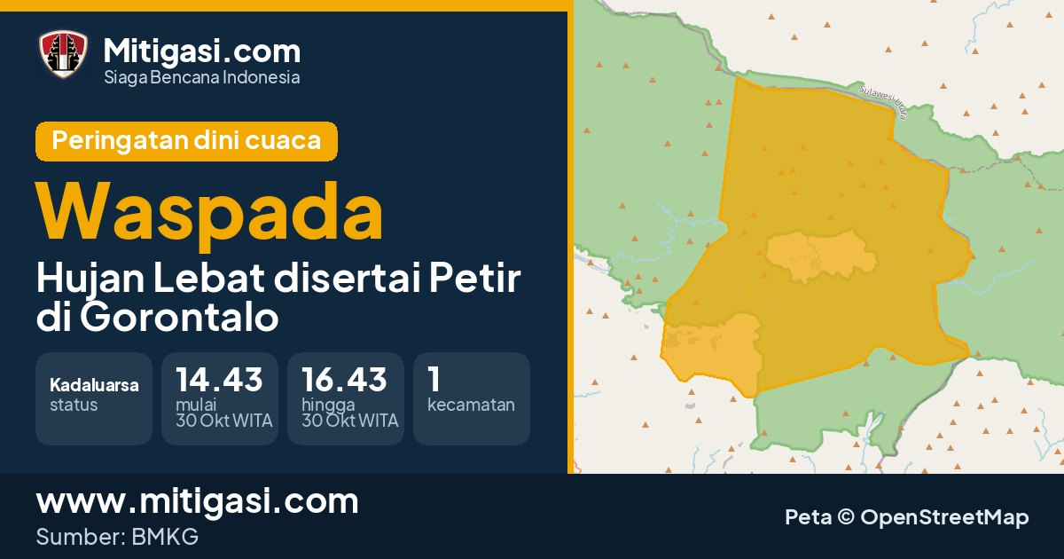 Peringatan dini cuaca BMKG tingkat Waspada di Gorontalo. (Mitigasi.com/data BMKG)