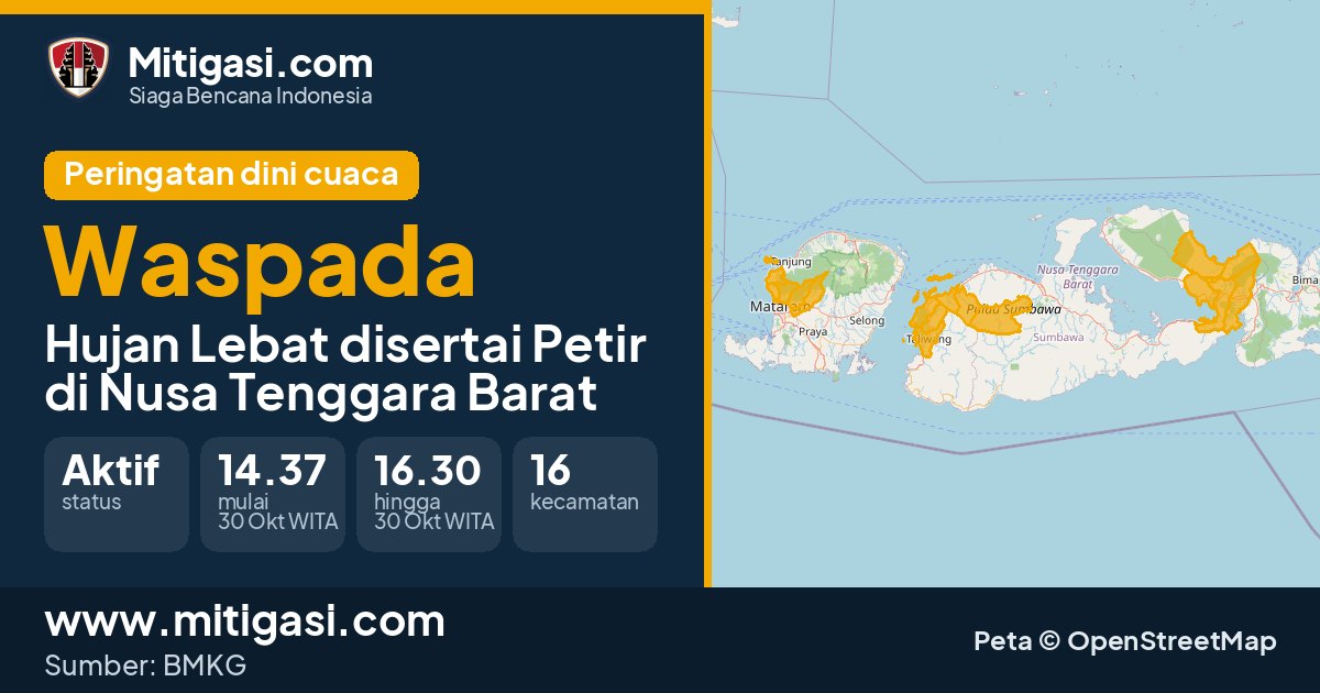 Peringatan dini cuaca BMKG tingkat Waspada di Nusa Tenggara Barat. (Mitigasi.com/data BMKG)