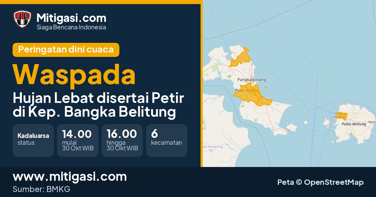 Peringatan dini cuaca BMKG tingkat Waspada di Kep. Bangka Belitung. (Mitigasi.com/data BMKG)