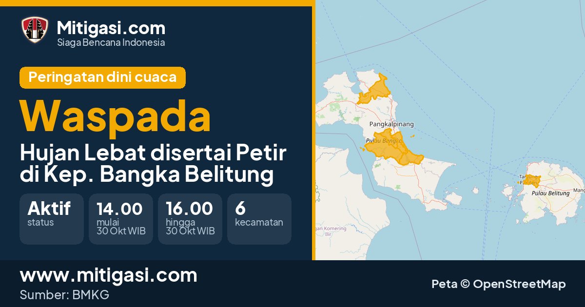 Peringatan dini cuaca BMKG tingkat Waspada di Kep. Bangka Belitung. (Mitigasi.com/data BMKG)