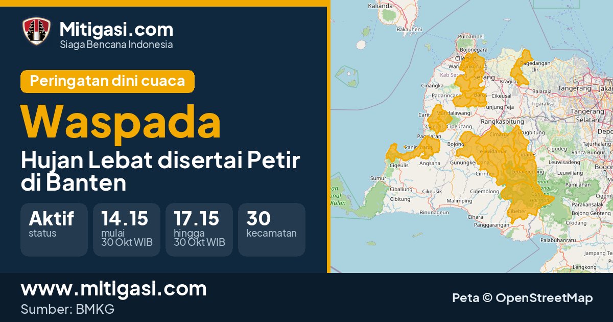 Peringatan dini cuaca BMKG tingkat Waspada di Banten. (Mitigasi.com/data BMKG)