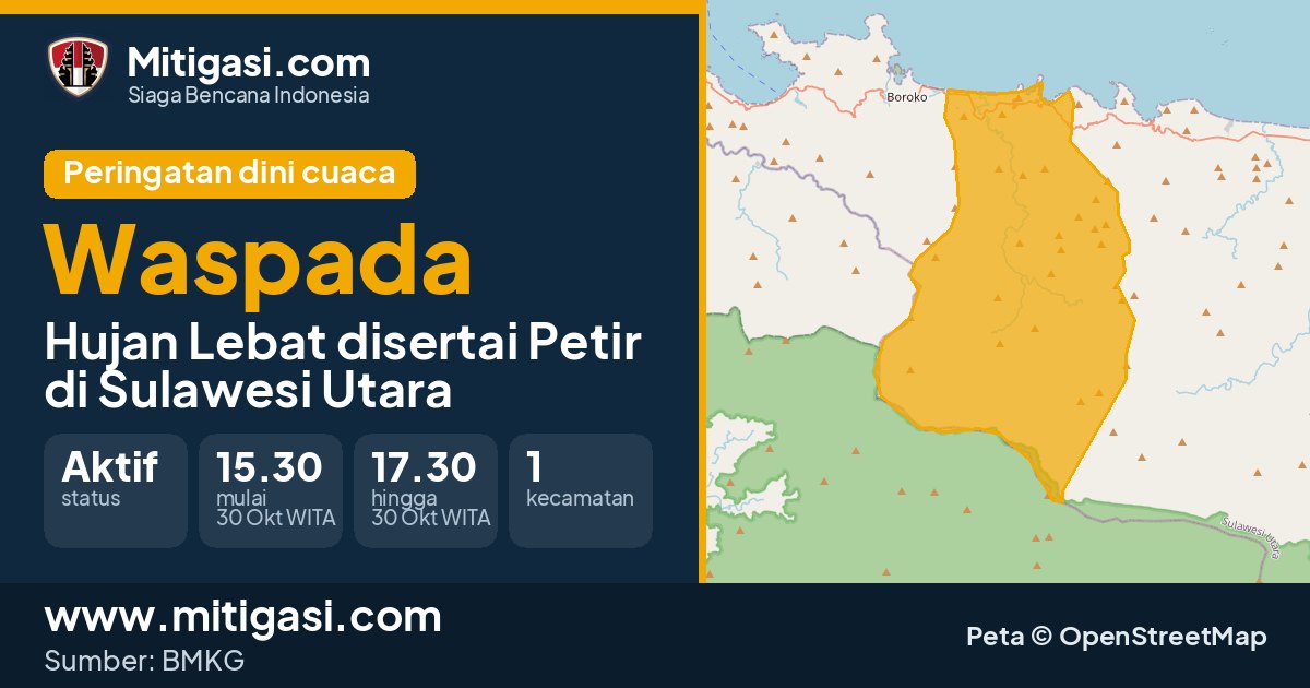 Peringatan dini cuaca BMKG tingkat Waspada di Sulawesi Utara. (Mitigasi.com/data BMKG)