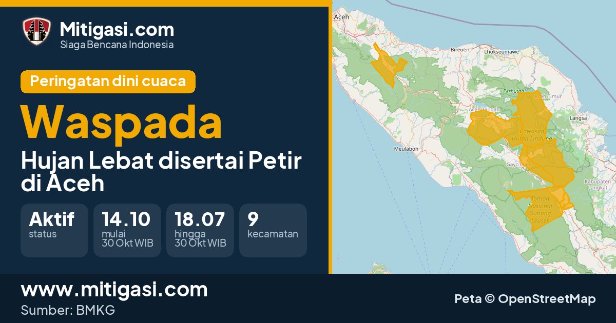Peringatan dini cuaca BMKG tingkat Waspada di Aceh. (Mitigasi.com/data BMKG)