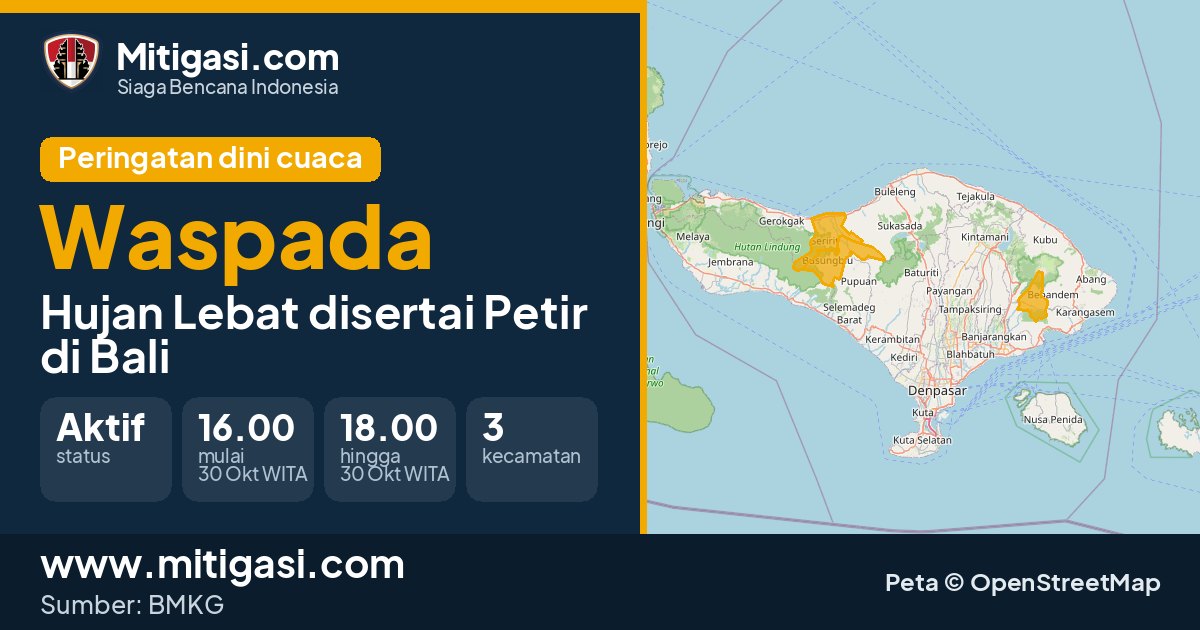 Peringatan dini cuaca BMKG tingkat Waspada di Bali. (Mitigasi.com/data BMKG)
