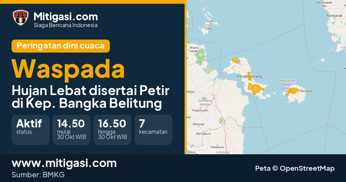 Peringatan dini cuaca BMKG tingkat Waspada di Kep. Bangka Belitung. (Mitigasi.com/data BMKG)