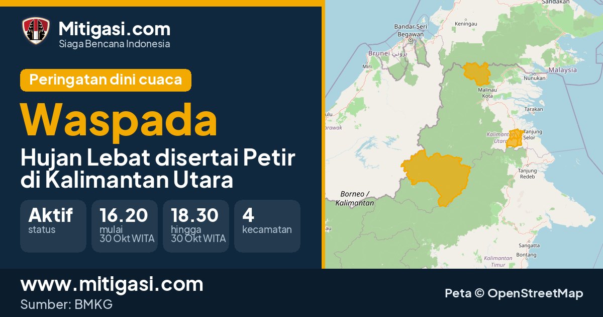 Peringatan dini cuaca BMKG tingkat Waspada di Kalimantan Utara. (Mitigasi.com/data BMKG)