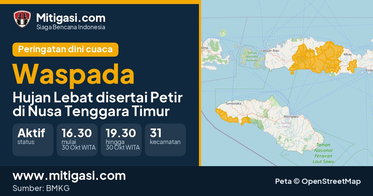 Peringatan dini cuaca BMKG tingkat Waspada di Nusa Tenggara Timur. (Mitigasi.com/data BMKG)