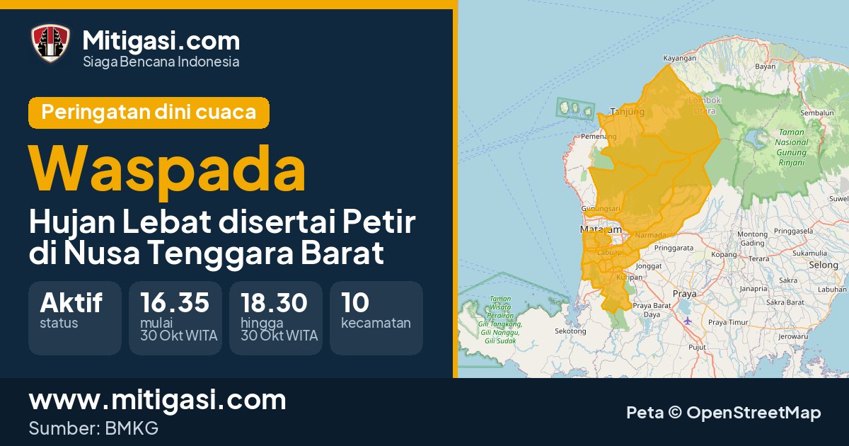 Peringatan dini cuaca BMKG tingkat Waspada di Nusa Tenggara Barat. (Mitigasi.com/data BMKG)