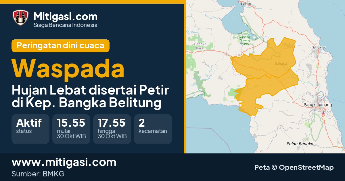 Peringatan dini cuaca BMKG tingkat Waspada di Kep. Bangka Belitung. (Mitigasi.com/data BMKG)