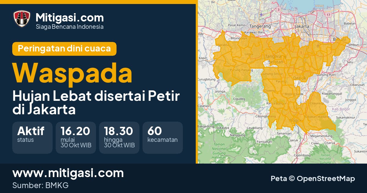 Peringatan dini cuaca BMKG tingkat Waspada di DKI Jakarta. (Mitigasi.com/data BMKG)