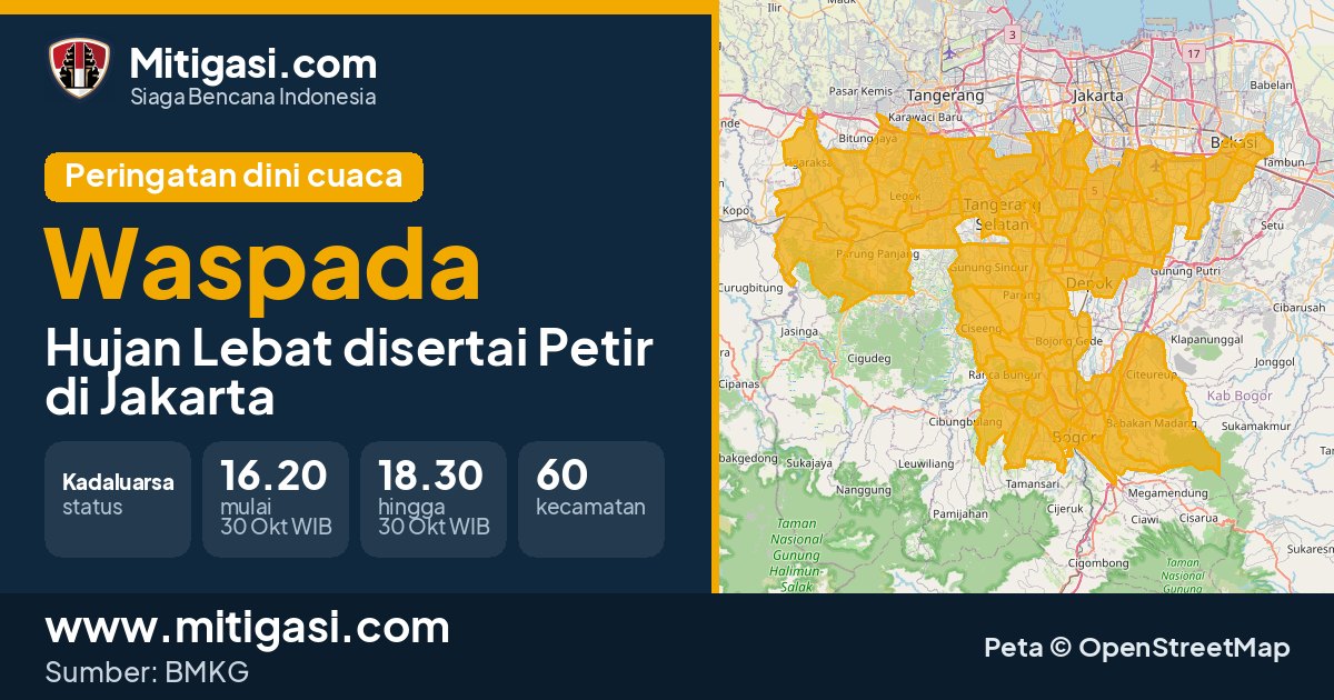 Peringatan dini cuaca BMKG tingkat Waspada di DKI Jakarta. (Mitigasi.com/data BMKG)