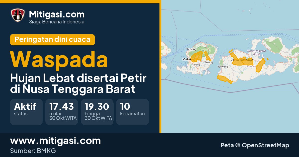 Peringatan dini cuaca BMKG tingkat Waspada di Nusa Tenggara Barat. (Mitigasi.com/data BMKG)