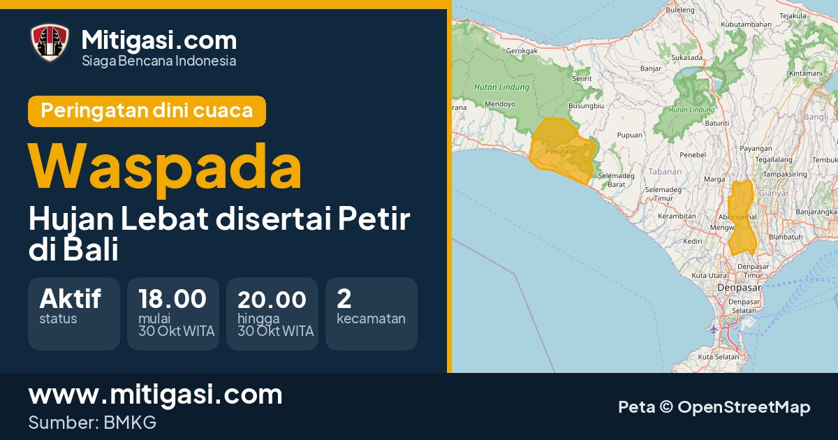 Peringatan dini cuaca BMKG tingkat Waspada di Bali. (Mitigasi.com/data BMKG)