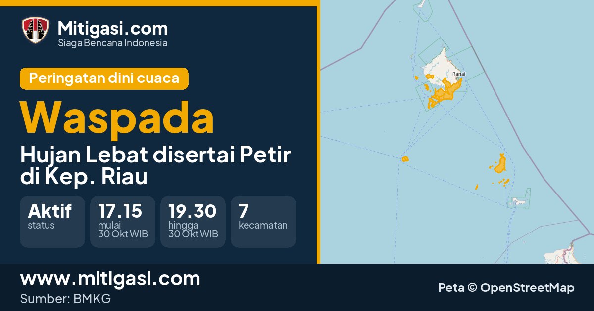 Peringatan dini cuaca BMKG tingkat Waspada di Kep. Riau. (Mitigasi.com/data BMKG)