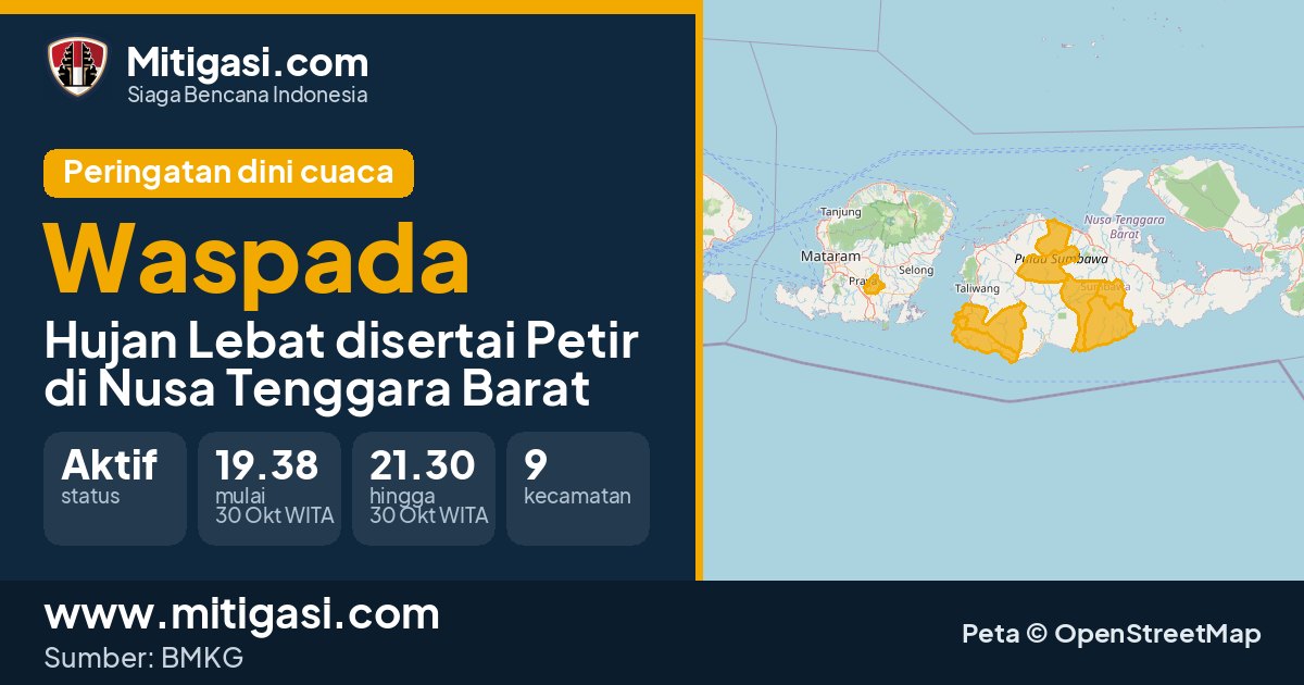 Peringatan dini cuaca BMKG tingkat Waspada di Nusa Tenggara Barat. (Mitigasi.com/data BMKG)