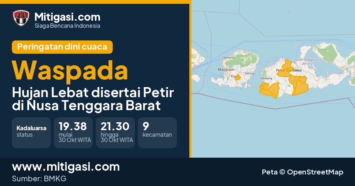 Peringatan dini cuaca BMKG tingkat Waspada di Nusa Tenggara Barat. (Mitigasi.com/data BMKG)