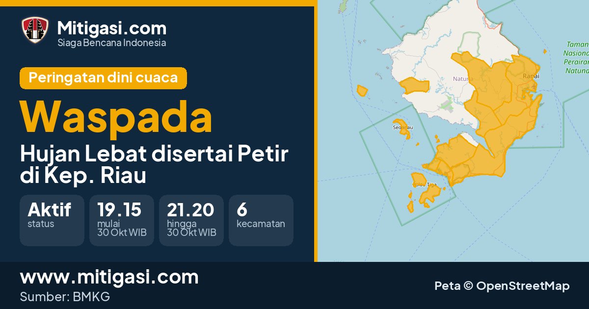 Peringatan dini cuaca BMKG tingkat Waspada di Kep. Riau. (Mitigasi.com/data BMKG)