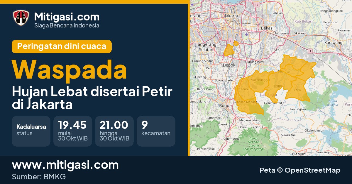 Peringatan dini cuaca BMKG tingkat Waspada di DKI Jakarta. (Mitigasi.com/data BMKG)