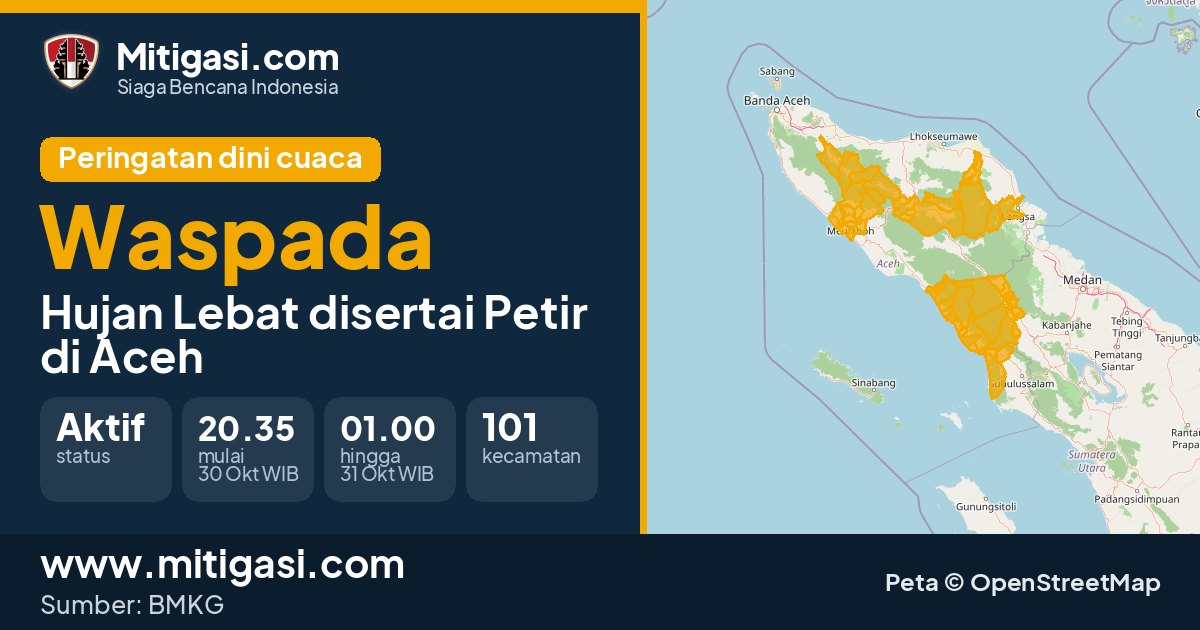 Peringatan dini cuaca BMKG tingkat Waspada di Aceh. (Mitigasi.com/data BMKG)