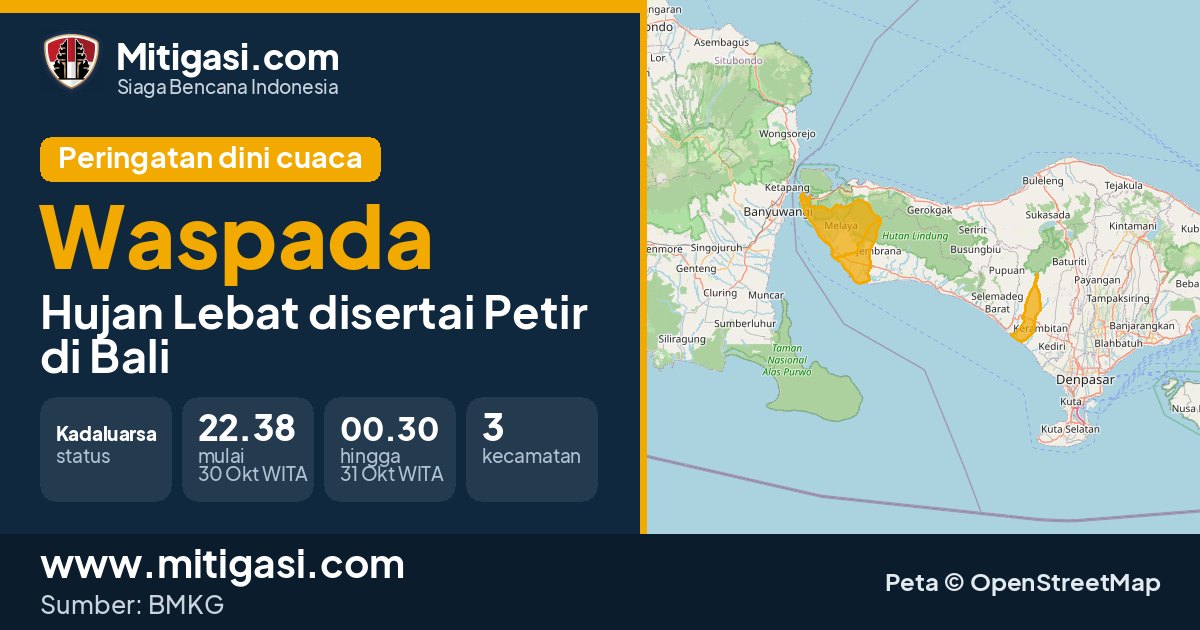 Peringatan dini cuaca BMKG tingkat Waspada di Bali. (Mitigasi.com/data BMKG)