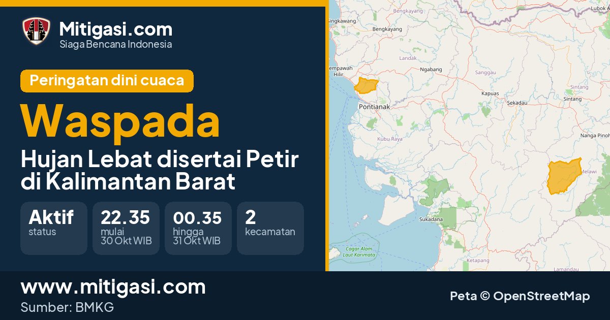 Peringatan dini cuaca BMKG tingkat Waspada di Kalimantan Barat. (Mitigasi.com/data BMKG)