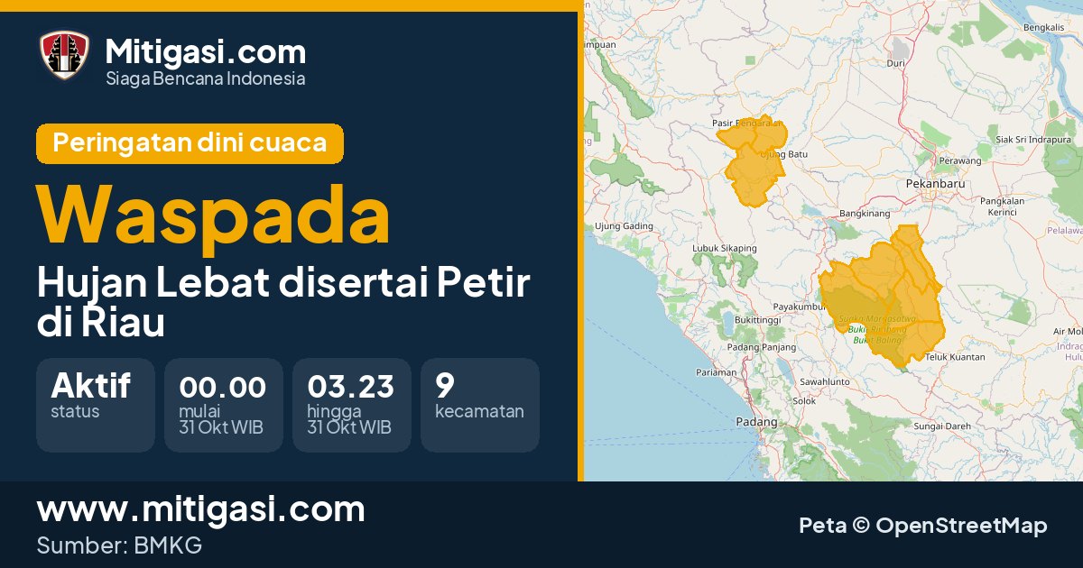 Peringatan dini cuaca BMKG tingkat Waspada di Riau. (Mitigasi.com/data BMKG)
