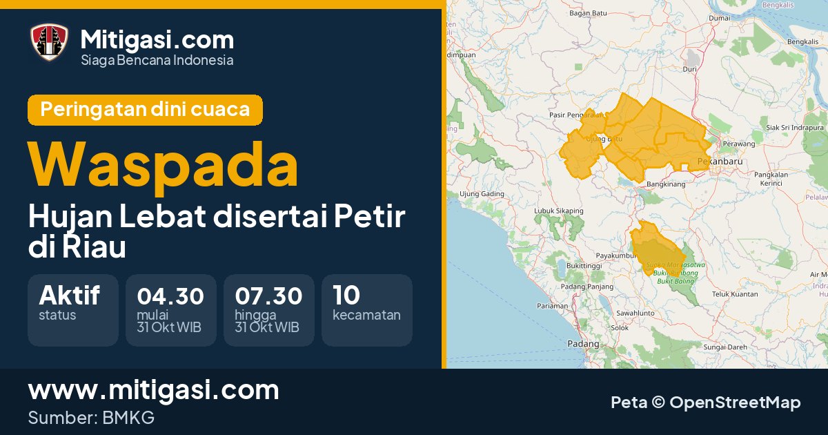 Peringatan dini cuaca BMKG tingkat Waspada di Riau. (Mitigasi.com/data BMKG)