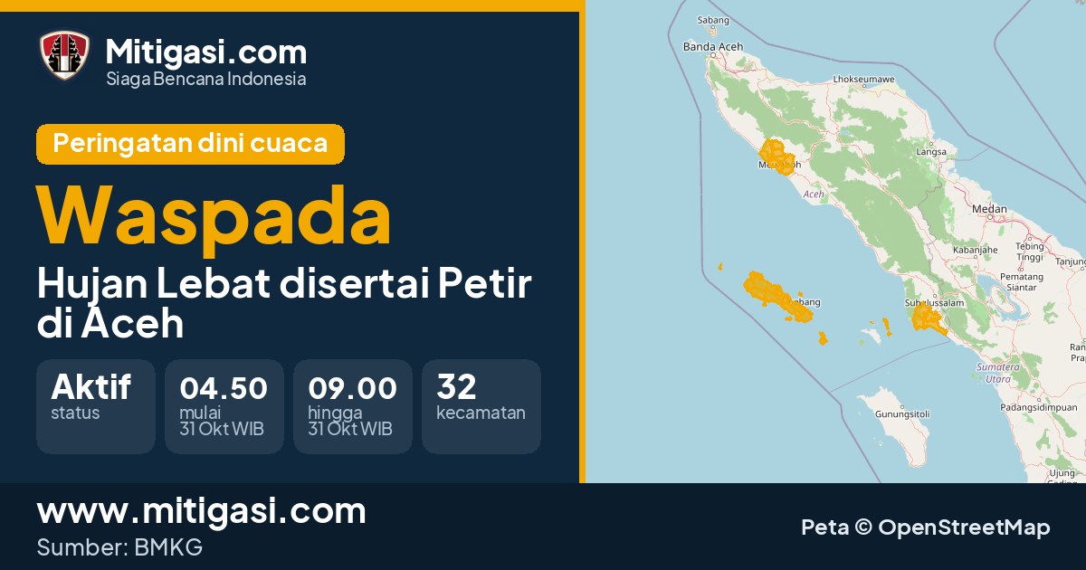 Peringatan dini cuaca BMKG tingkat Waspada di Aceh. (Mitigasi.com/data BMKG)