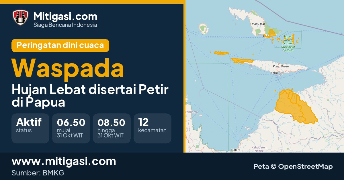 Peringatan dini cuaca BMKG tingkat Waspada di Papua. (Mitigasi.com/data BMKG)
