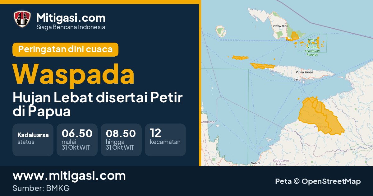 Peringatan dini cuaca BMKG tingkat Waspada di Papua. (Mitigasi.com/data BMKG)