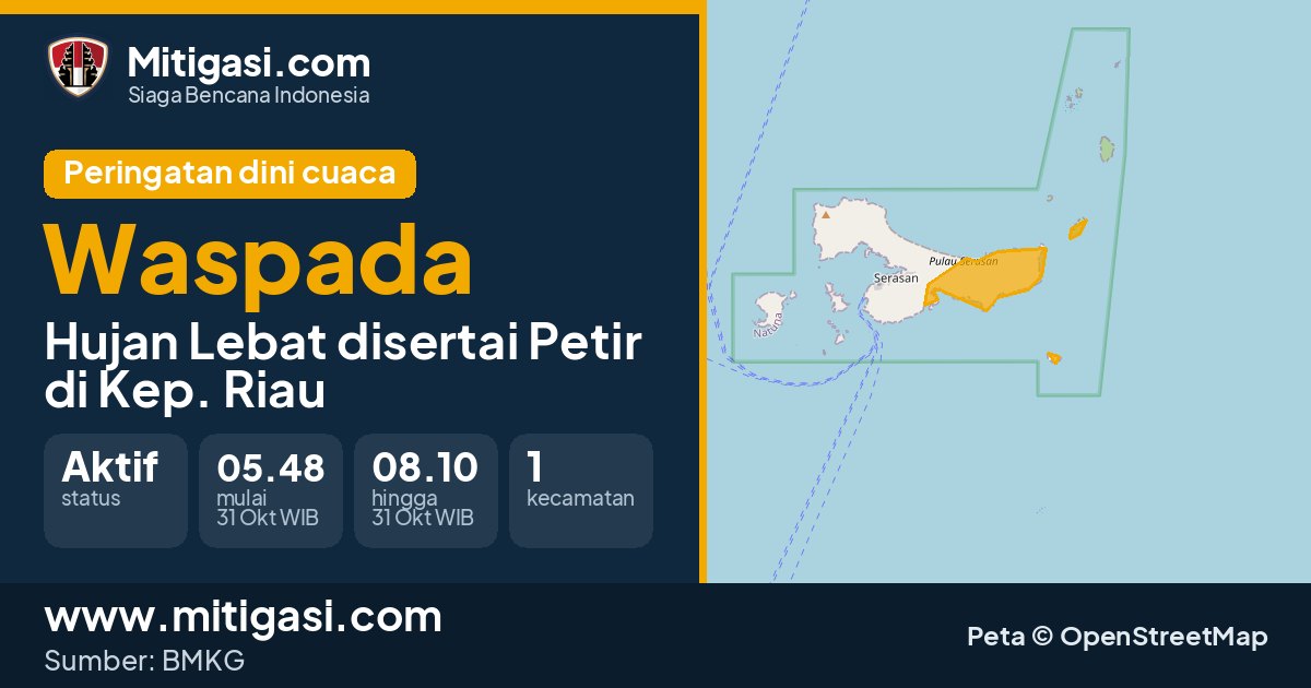 Peringatan dini cuaca BMKG tingkat Waspada di Kep. Riau. (Mitigasi.com/data BMKG)