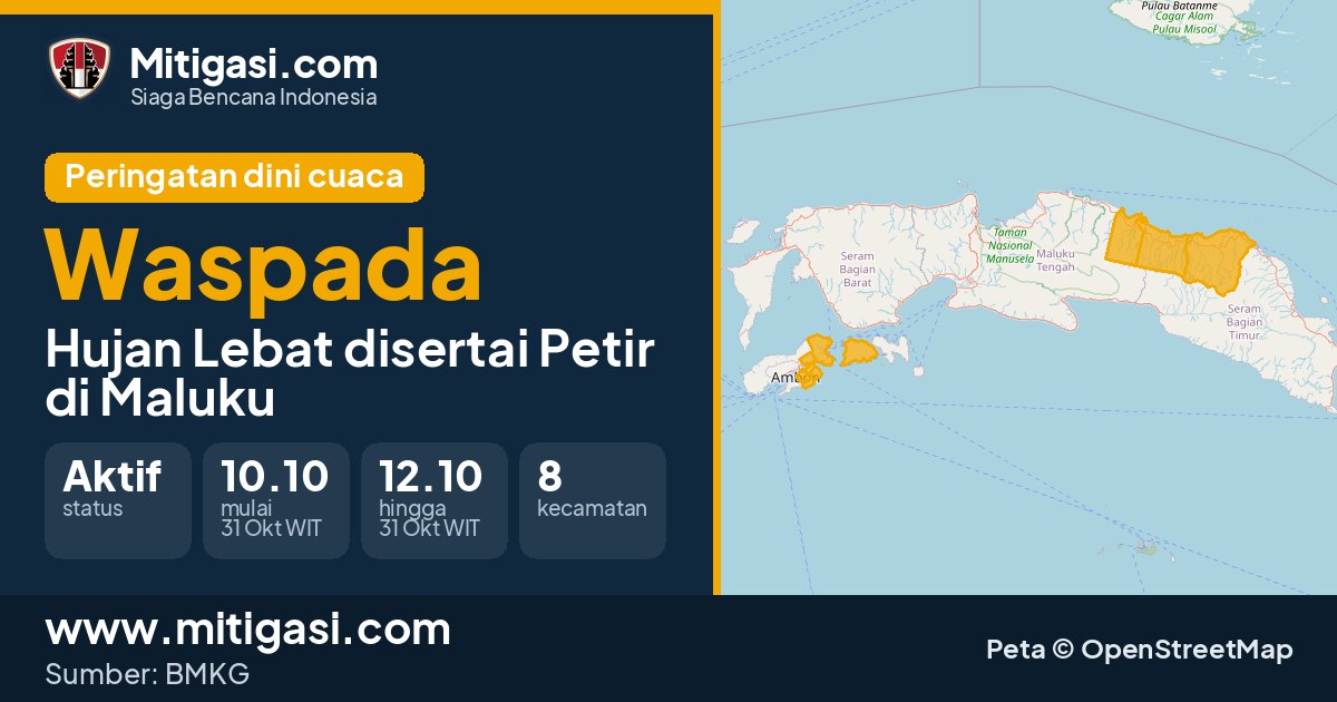 Peringatan dini cuaca BMKG tingkat Waspada di Maluku. (Mitigasi.com/data BMKG)