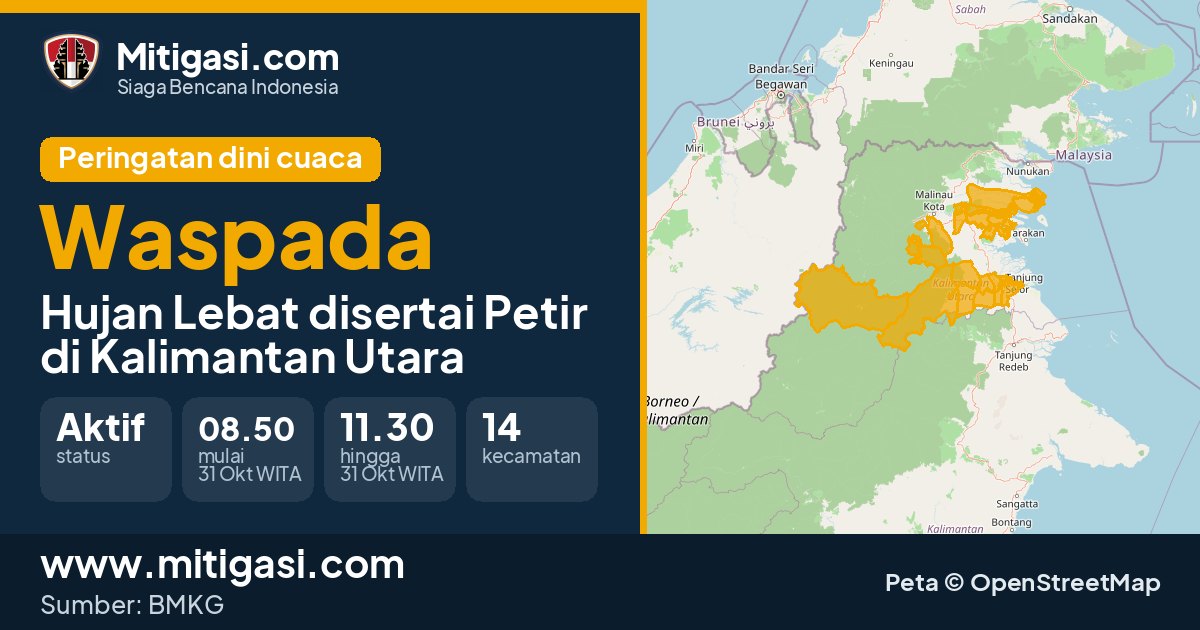 Peringatan dini cuaca BMKG tingkat Waspada di Kalimantan Utara. (Mitigasi.com/data BMKG)