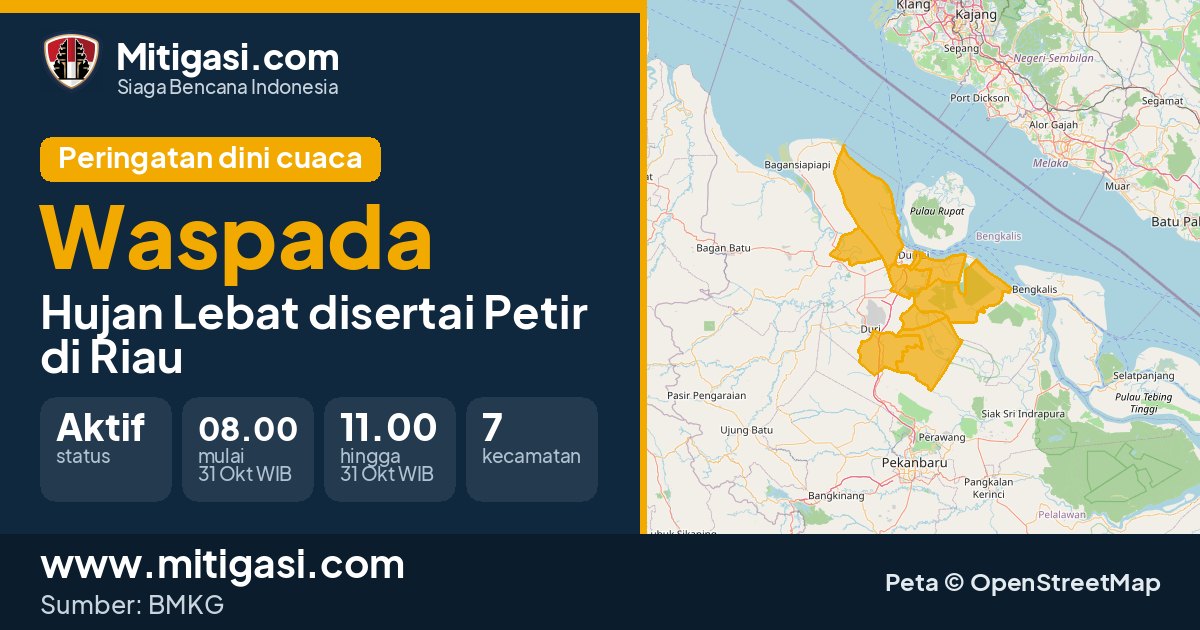 Peringatan dini cuaca BMKG tingkat Waspada di Riau. (Mitigasi.com/data BMKG)