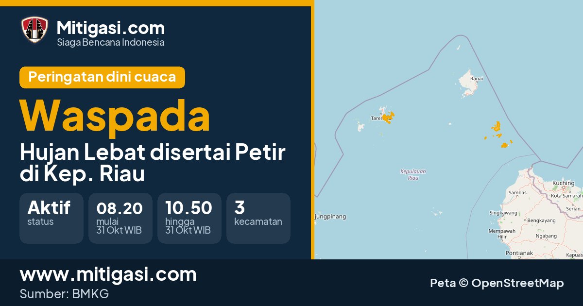 Peringatan dini cuaca BMKG tingkat Waspada di Kep. Riau. (Mitigasi.com/data BMKG)