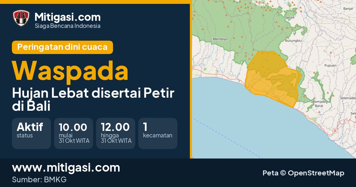 Peringatan dini cuaca BMKG tingkat Waspada di Bali. (Mitigasi.com/data BMKG)