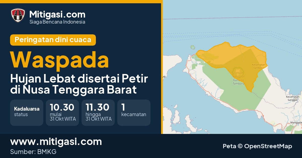 Peringatan dini cuaca BMKG tingkat Waspada di Nusa Tenggara Barat. (Mitigasi.com/data BMKG)