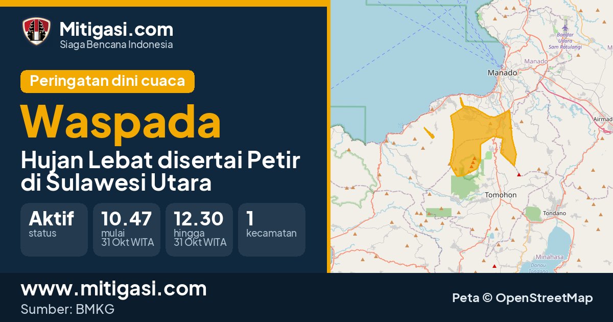 Peringatan dini cuaca BMKG tingkat Waspada di Sulawesi Utara. (Mitigasi.com/data BMKG)
