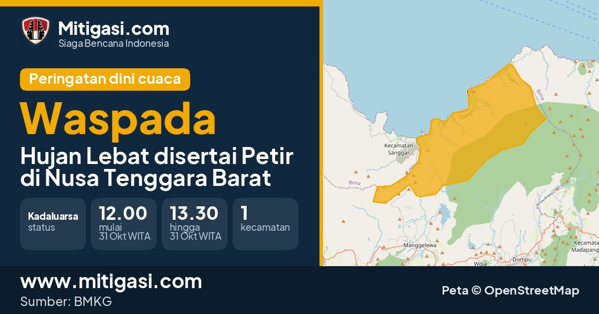 Peringatan dini cuaca BMKG tingkat Waspada di Nusa Tenggara Barat. (Mitigasi.com/data BMKG)