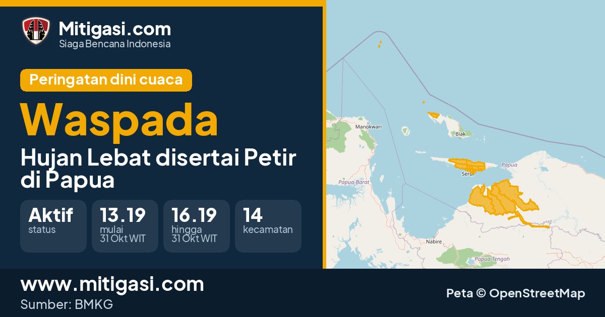 Peringatan dini cuaca BMKG tingkat Waspada di Papua. (Mitigasi.com/data BMKG)