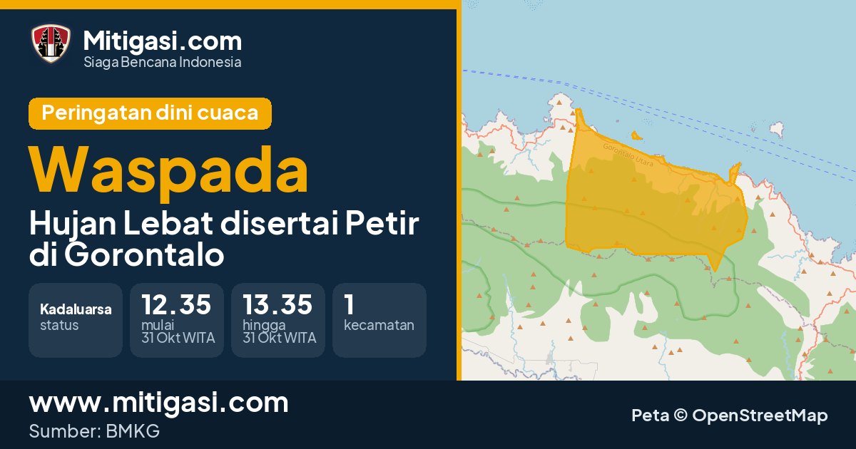 Peringatan dini cuaca BMKG tingkat Waspada di Gorontalo. (Mitigasi.com/data BMKG)