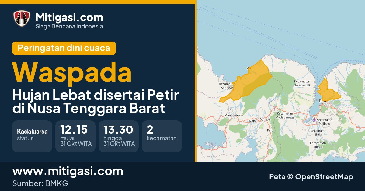 Peringatan dini cuaca BMKG tingkat Waspada di Nusa Tenggara Barat. (Mitigasi.com/data BMKG)